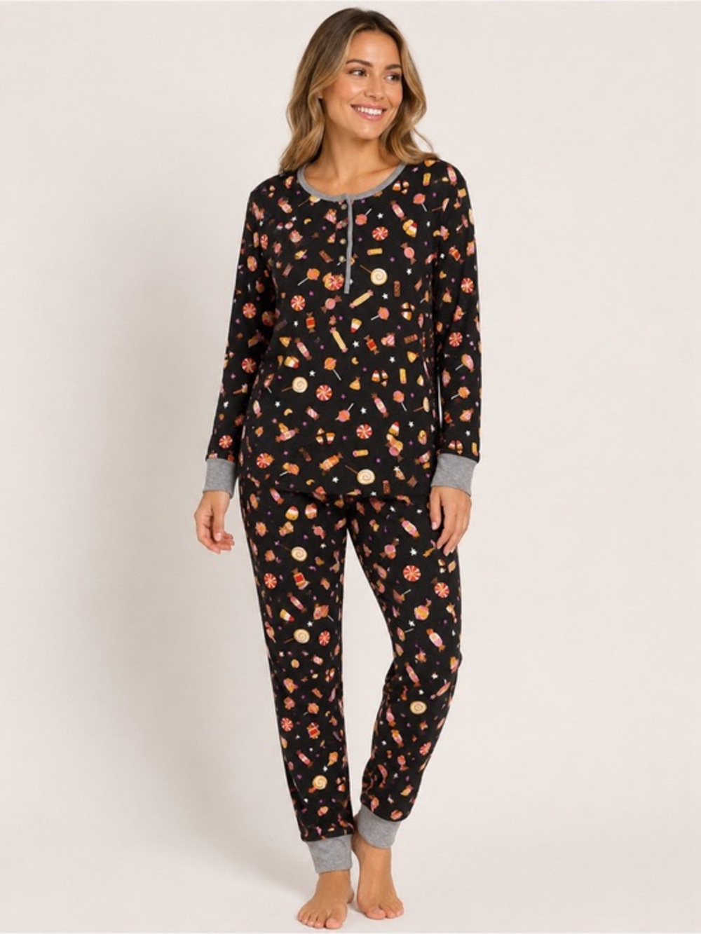 Cuddl Duds Halloween Cozy Long Sleeve Henley Pajama Top & Pajama Joggers Set
